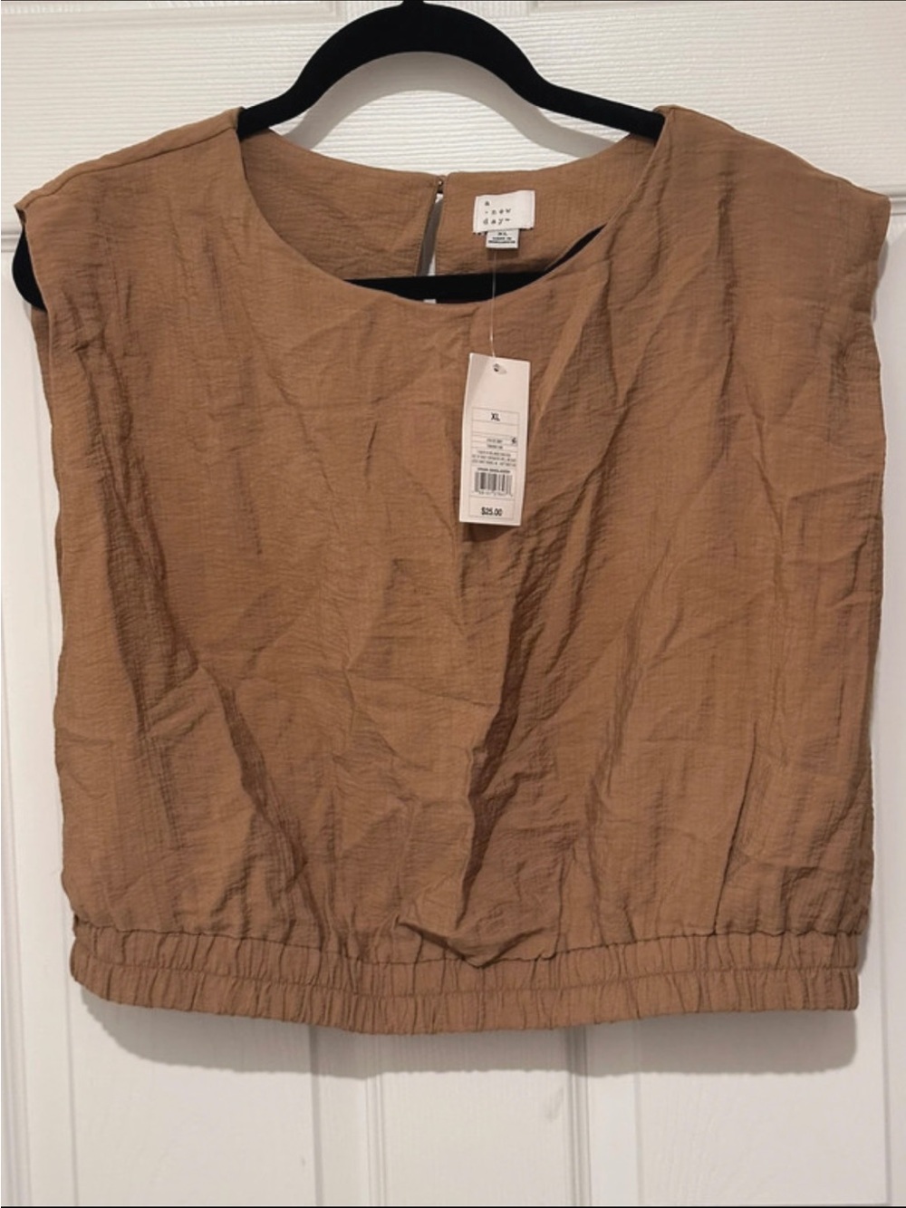 a new day Tan Cropped Sleeveless Top with Elastic Hem